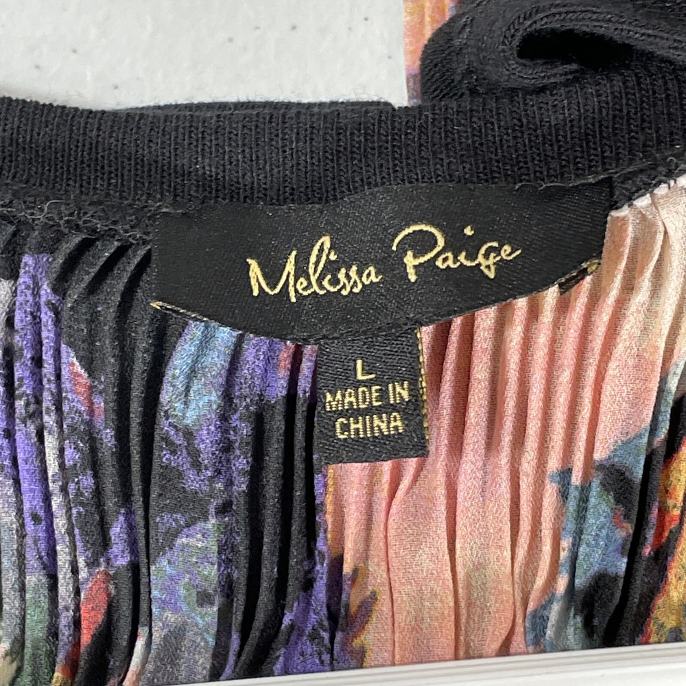 Melissa Paige Blouse Womens‎ Size Large Black Floral Poly Rayon Stretch Comfort - Picture 3 of 9